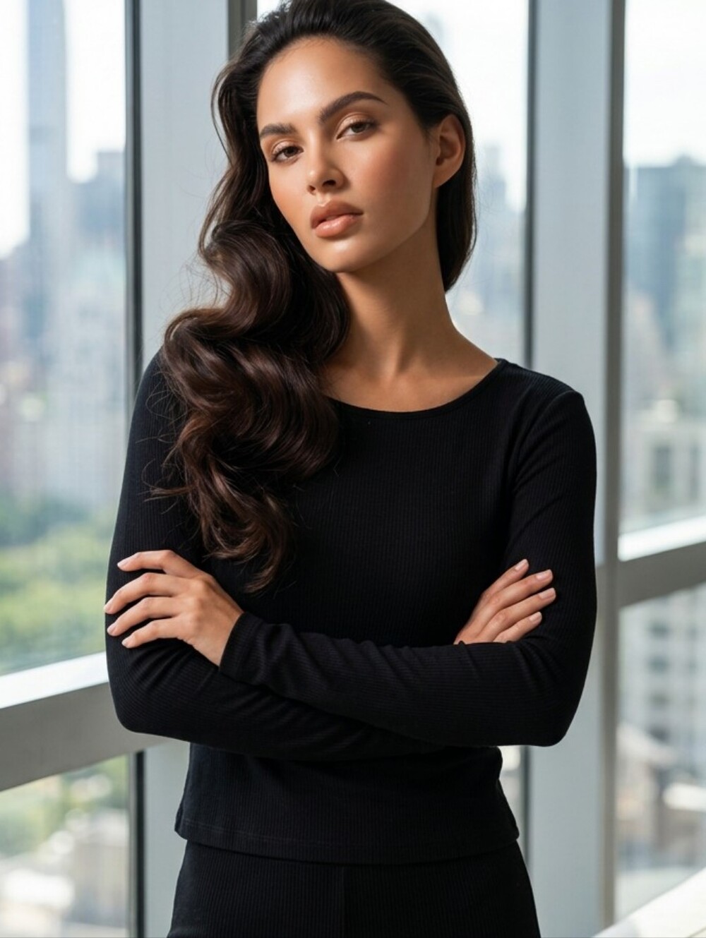 Chicos Travelers Classic Black Ruched Long Sleeve Top Wrinkle-Free Women Blouse